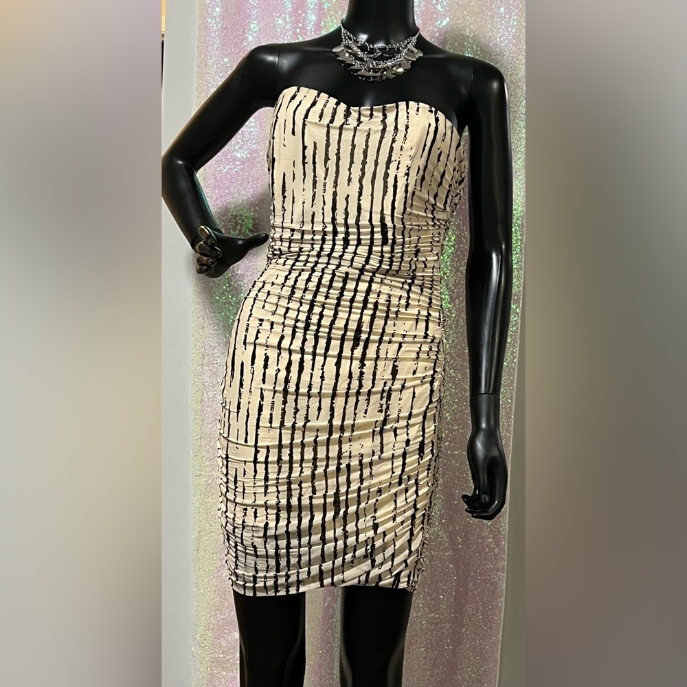 Elegant Cream and Black Striped Dress